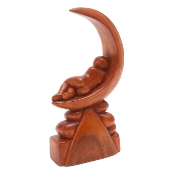 Alternate image for Suar Wood Figure Sculpture with Moon Motif Dream Baby