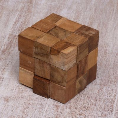 Alternate image for Artisan Crafted Natural Teak Wood Puzzle from Java Snake Cube