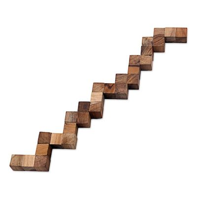Alternate image for Artisan Crafted Natural Teak Wood Puzzle from Java Snake Cube