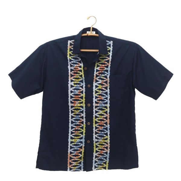 Alternate image for Artisan Crafted Button-Up Short Sleeve Mens Batik Shirt Batik Boat