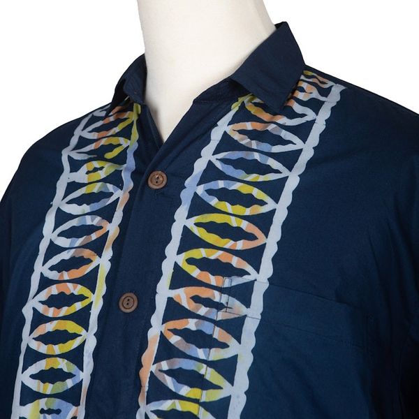 Alternate image for Artisan Crafted Button-Up Short Sleeve Mens Batik Shirt Batik Boat