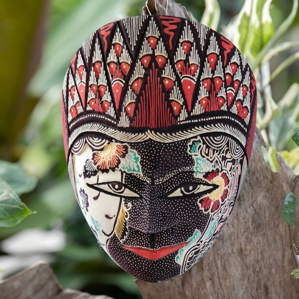 Batik Wood Mask of Hindu Goddess Sita Handcrafted in Java 'Purity Sita'