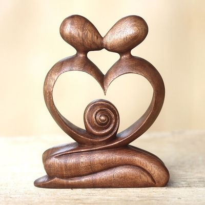 Alternate image for Hand Carved Romantic Wood Sculpture Love of My Life