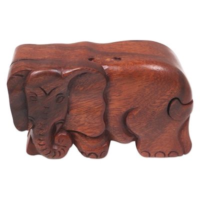Alternate image for Hand Carved Wood Puzzle Box Elephant Shape from Indonesia Staring Elephant