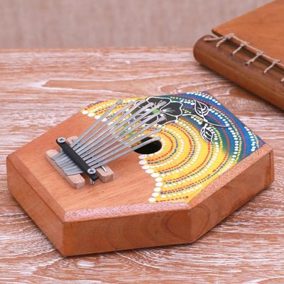 Alternate image for Handcrafted Floral Teak Wood Kalimba Thumb Piano from Bali Hibiscus Melody