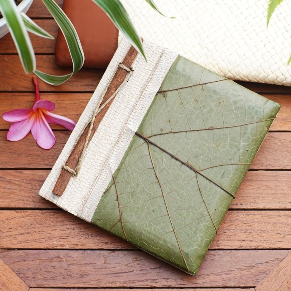 Hand-Crafted Eco-Friendly Natural Fiber Leaf-Themed Journal 'Wisdom'