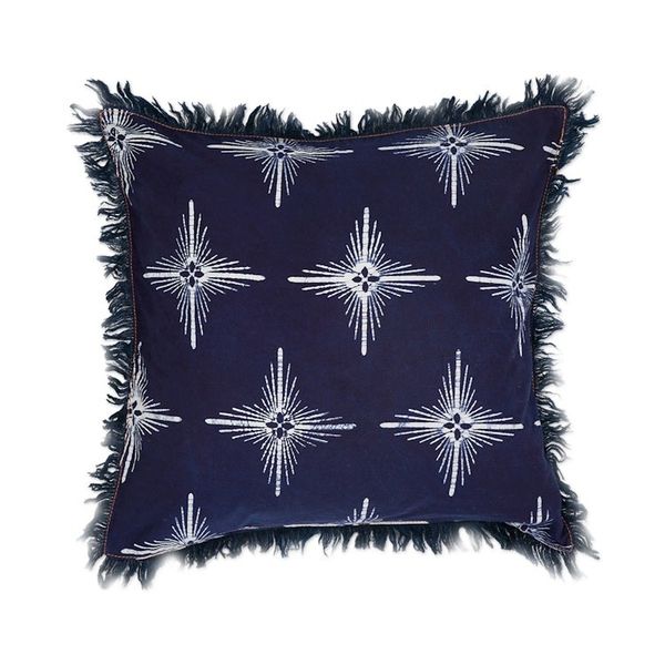 Alternate image for Star-Themed Midnight Cotton Batik Cushion Cover with Fringes Brightest Midnight Star