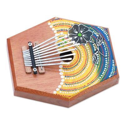 Alternate image for Handcrafted Floral Teak Wood Kalimba Thumb Piano from Bali Hibiscus Melody