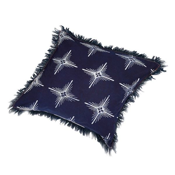 Alternate image for Star-Themed Midnight Cotton Batik Cushion Cover with Fringes Brightest Midnight Star