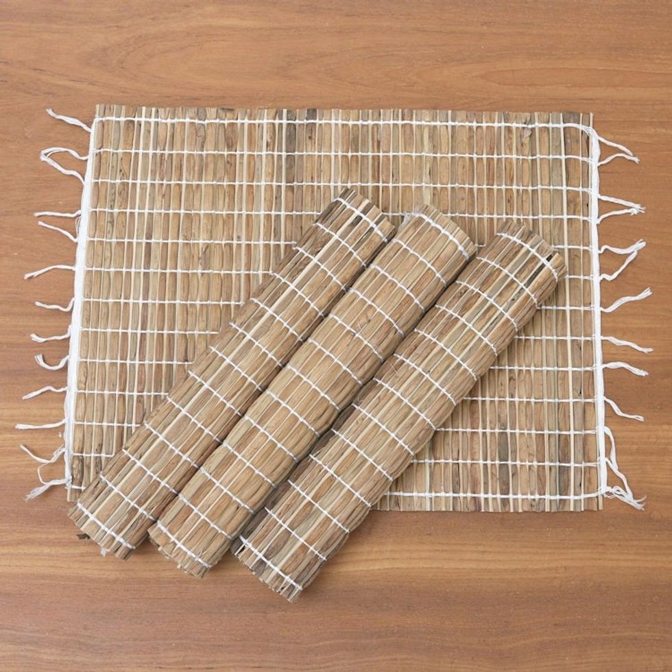 Set of 4 Handwoven Natural Fiber Placemats 'Tropical Traditions'