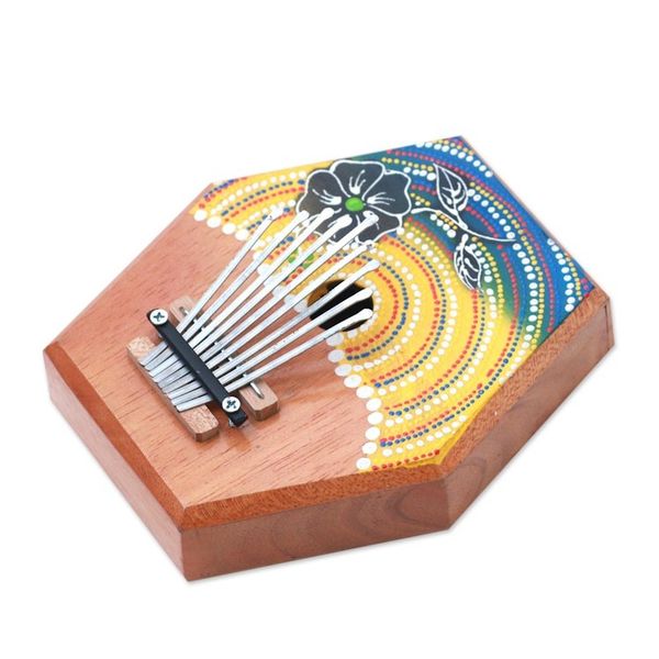 Alternate image for Handcrafted Floral Teak Wood Kalimba Thumb Piano from Bali Hibiscus Melody