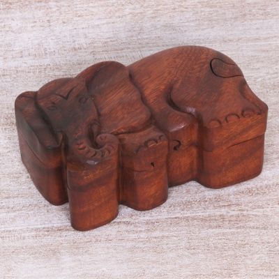 Alternate image for Hand Carved Wood Puzzle Box Elephant Shape from Indonesia Staring Elephant