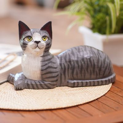 Alternate image for Artisan Crafted Albesia Wood Cat Statuette Home Companion