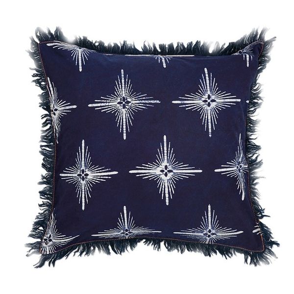 Alternate image for Star-Themed Midnight Cotton Batik Cushion Cover with Fringes Brightest Midnight Star