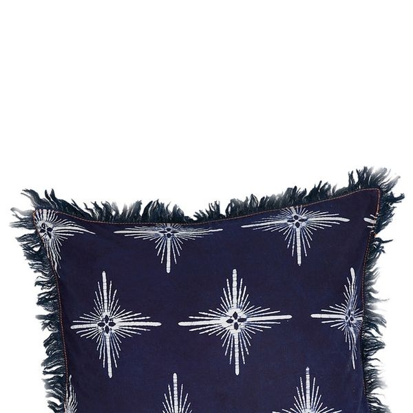 Alternate image for Star-Themed Midnight Cotton Batik Cushion Cover with Fringes Brightest Midnight Star