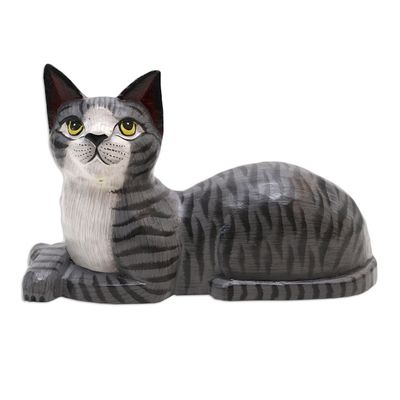 Alternate image for Artisan Crafted Albesia Wood Cat Statuette Home Companion