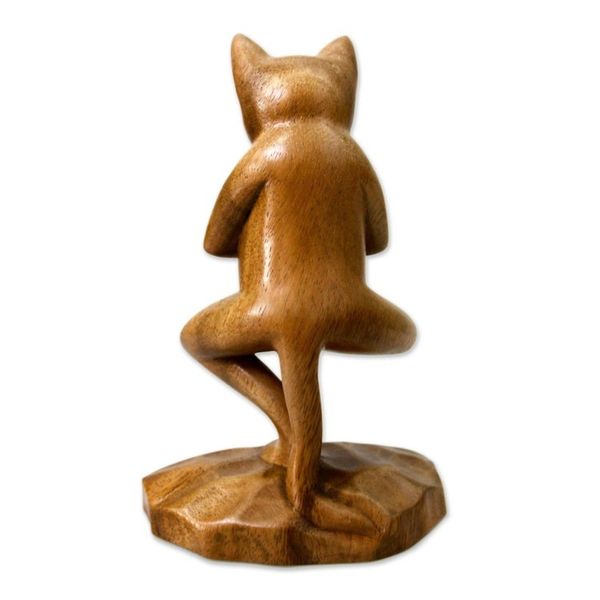 Alternate image for Handcrafted Indonesian Wood Cat Sculpture Vrkasana Yoga Kitty