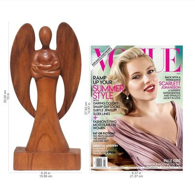 Alternate image for Hand Carved Wood Angel and Baby Sculpture Guardian Angel