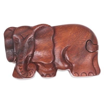 Alternate image for Hand Carved Wood Puzzle Box Elephant Shape from Indonesia Staring Elephant