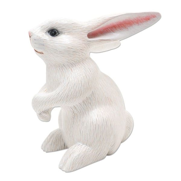Alternate image for Cute Hand Carved White Rabbit Sculpture Adorable Rabbit in White
