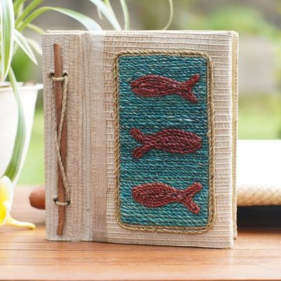 Alternate image for Hand-Crafted Eco-Friendly Natural Fiber Fish-Themed Journal Swerving Fish