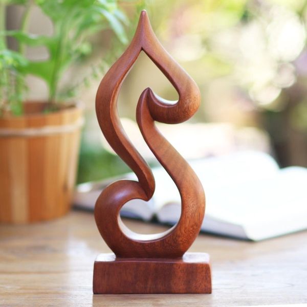 Alternate image for Handmade Suar Wood Abstract Heart Tabletop Sculpture Shy Heart