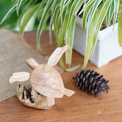 Alternate image for Jempinis and Benalu Wood Sea Turtle Figurine from Bali Swimming Turtle