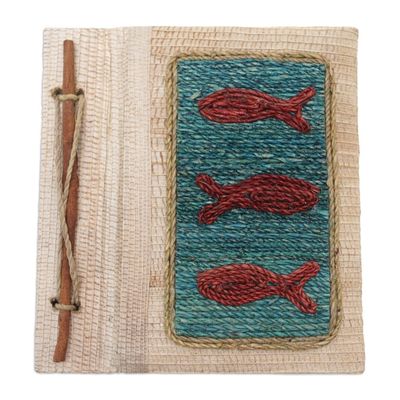 Alternate image for Hand-Crafted Eco-Friendly Natural Fiber Fish-Themed Journal Swerving Fish