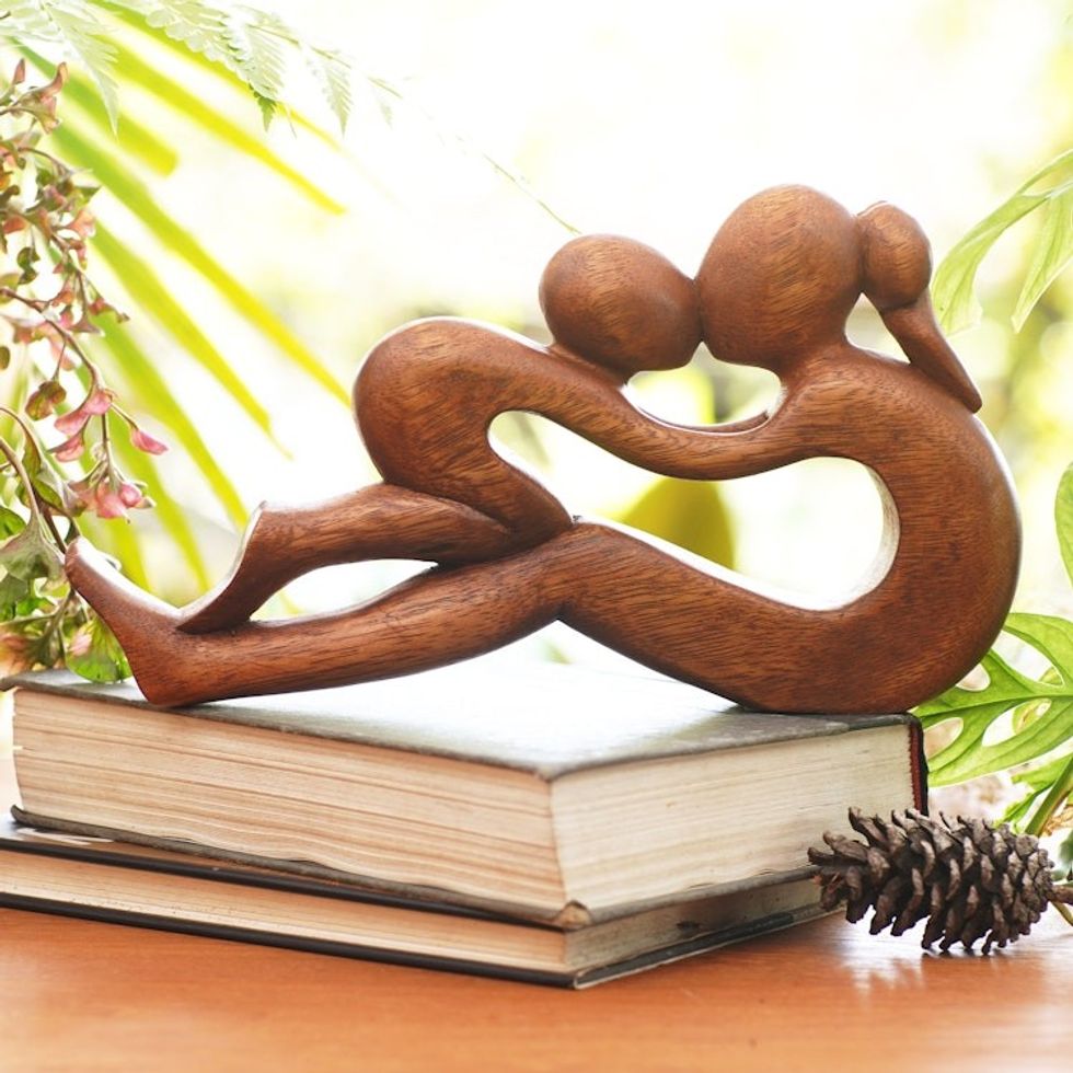 Hand Crafted Romantic Wood Sculpture 'Endless Love'