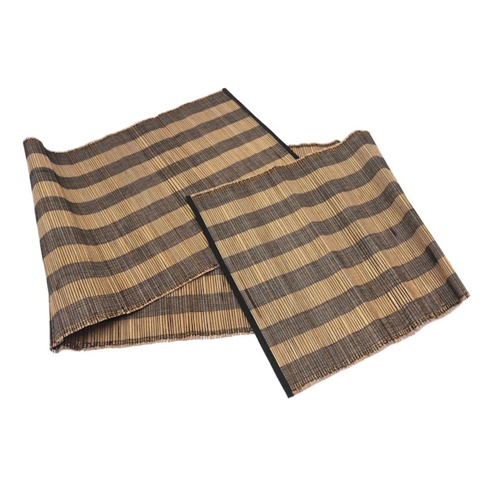 Handcrafted Cotton Blend Table Runner with Striped Pattern 'Warm Stripes'