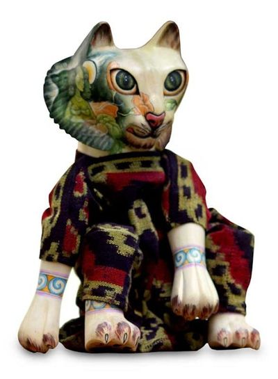Alternate image for Cotton and Wood Decorative Doll Cat Who Loves Nature