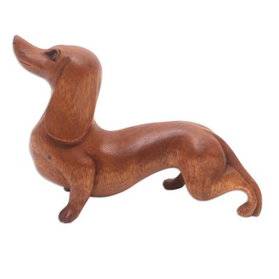 Alternate image for Handmade Suar Wood Dachshund Statuette Dachshund Puppy