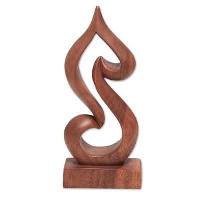 Alternate image for Handmade Suar Wood Abstract Heart Tabletop Sculpture Shy Heart