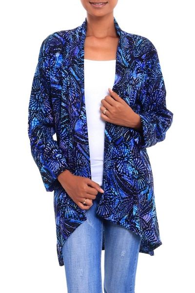 Alternate image for Black and Royal Blue Floral Batik Long Kimono Jacket Batik Garden