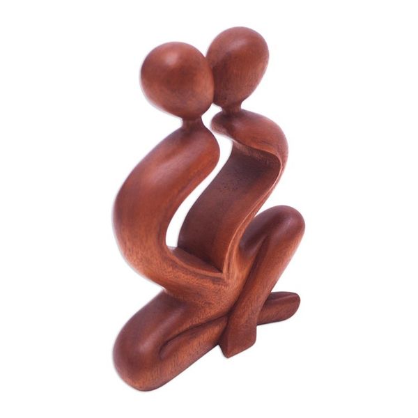 Alternate image for Romantic Wood Sculpture Heartfelt Kiss