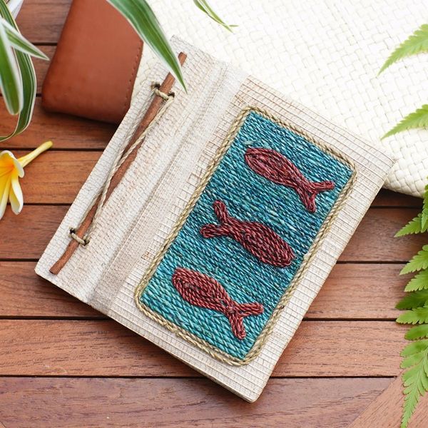 Alternate image for Hand-Crafted Eco-Friendly Natural Fiber Fish-Themed Journal Swerving Fish