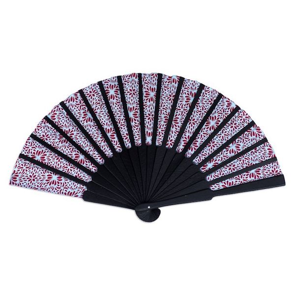 Alternate image for Unique Silk Batik Fan with Floral Print Aster Blue
