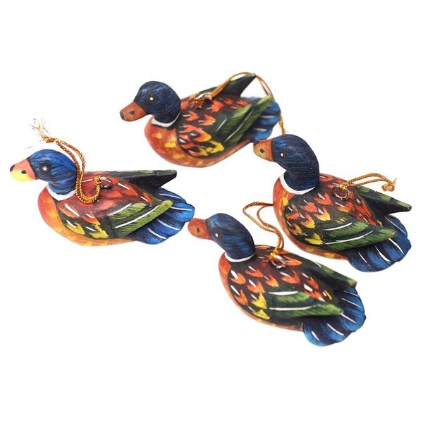 Alternate image for Handcrafted Jempinis Wood Duck Ornaments Set of 4 Dazzling Plumage