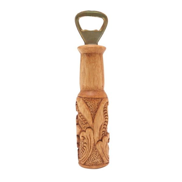 Alternate image for Hand Carved Wood Bottle Opener with Leaf Motif from Bali Bottles Up