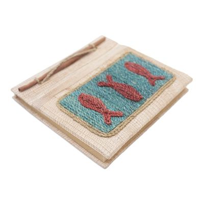 Alternate image for Hand-Crafted Eco-Friendly Natural Fiber Fish-Themed Journal Swerving Fish