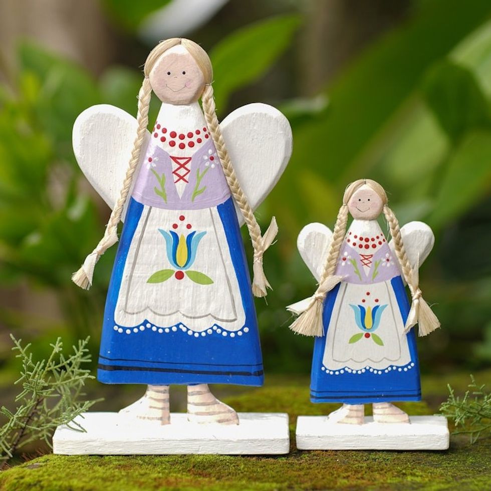 Hand Crafted Angel-Themed Christmas Decor Pair 'Floral Angels'