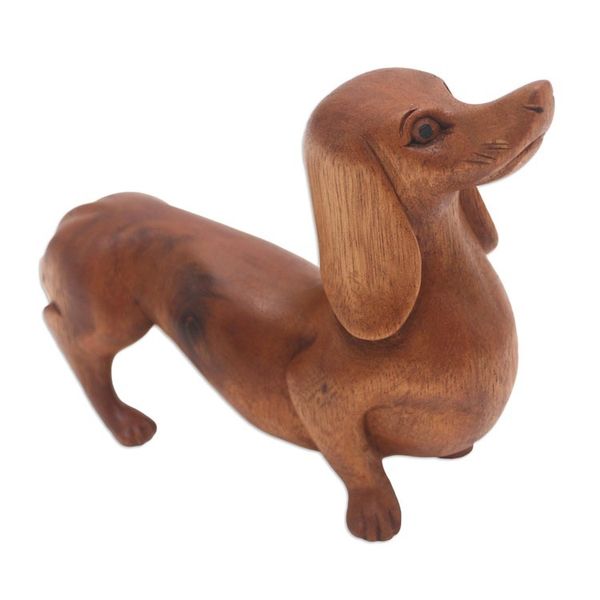 Alternate image for Handmade Suar Wood Dachshund Statuette Dachshund Puppy