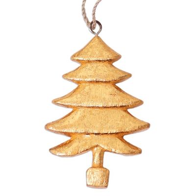Alternate image for Four Gold Tone Albesia Wood Tree Ornaments from Bali Golden Trees