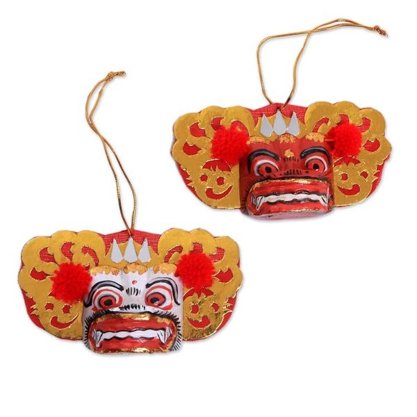 Alternate image for Handmade White and Red Albesia Wood Balinese Ornaments Barong Royalty