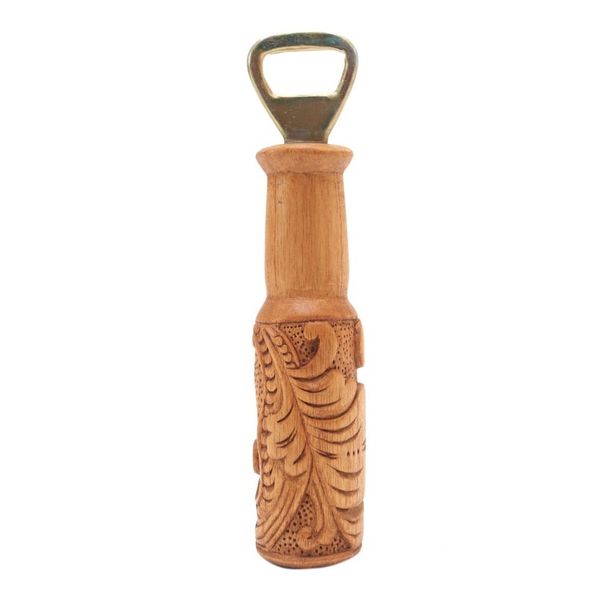 Alternate image for Hand Carved Wood Bottle Opener with Leaf Motif from Bali Bottles Up