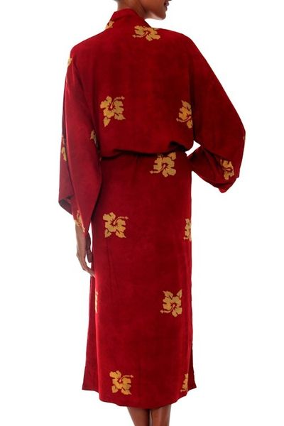 Alternate image for Hand Made Batik Robe from Indonesia Hibiscus Red
