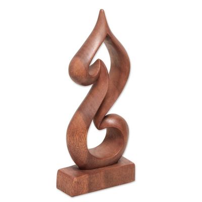 Alternate image for Handmade Suar Wood Abstract Heart Tabletop Sculpture Shy Heart