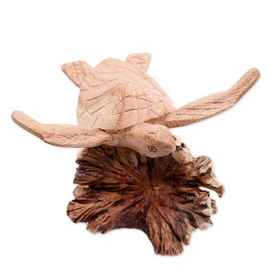 Alternate image for Jempinis and Benalu Wood Sea Turtle Figurine from Bali Swimming Turtle