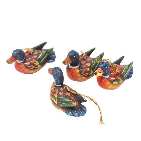 Alternate image for Handcrafted Jempinis Wood Duck Ornaments Set of 4 Dazzling Plumage