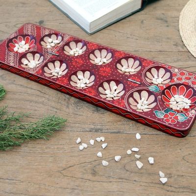 Alternate image for Batik Wood Mancala Game Handcrafted with Red Tones Cunning Red Flowers